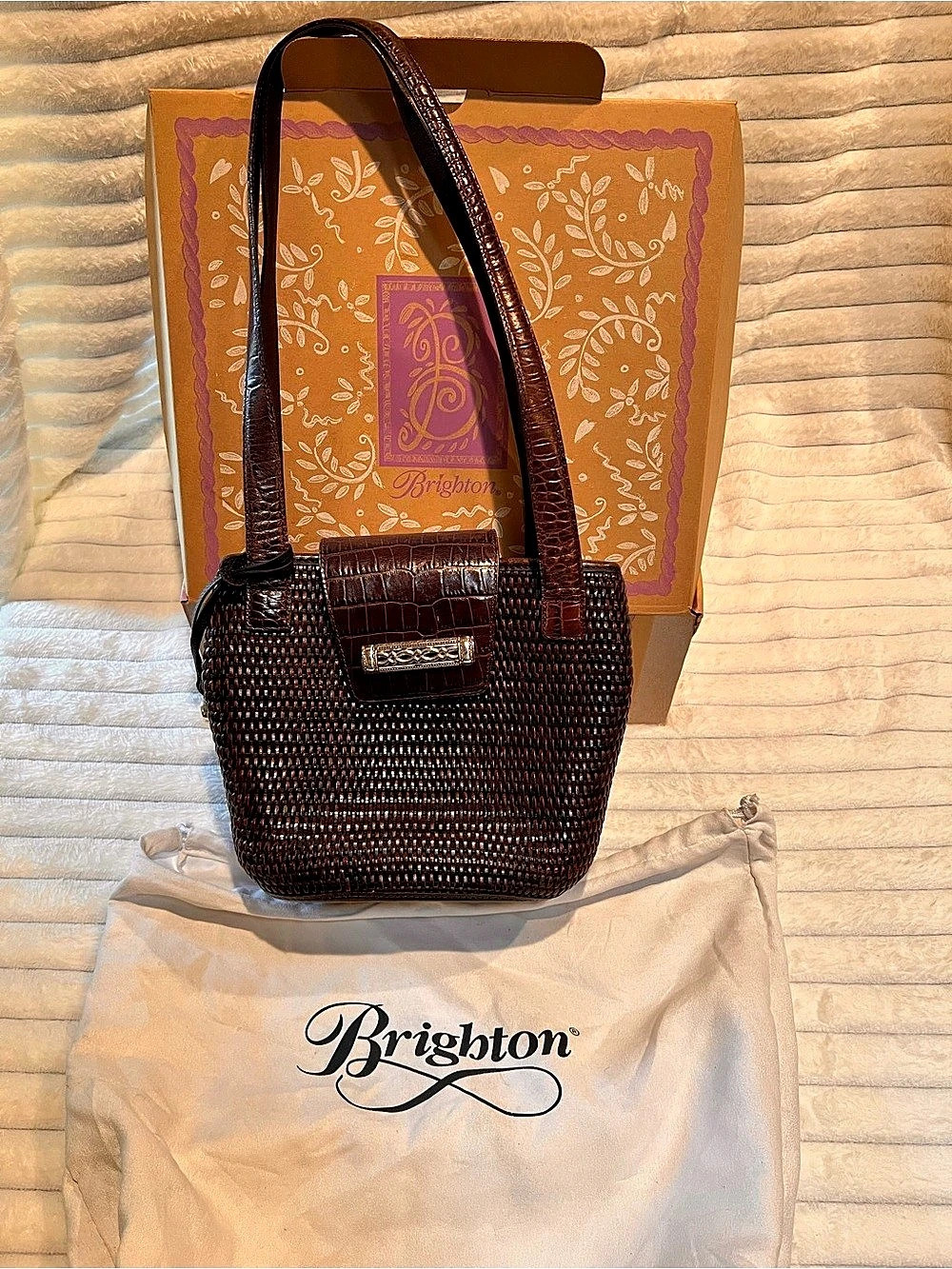 Brighton Brown Woven Shoulder Bag with Box
